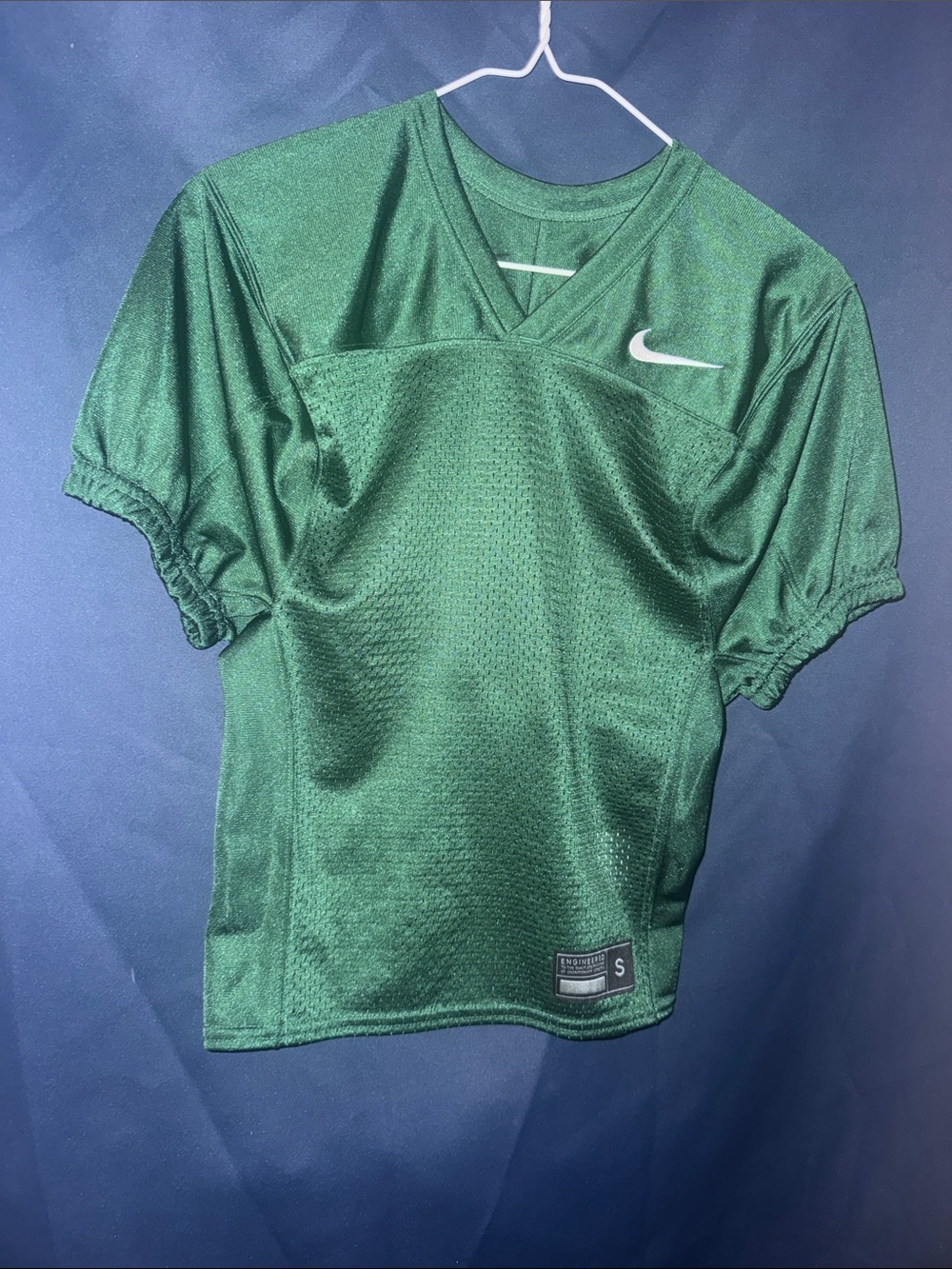 Nike Green Mesh V-Neck Athletic Jersey with White Swoosh